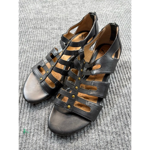 Sofft Rory‎ Womens 7 M Strappy Sandals Black Leather Buckle Comfort - Picture 1 of 11